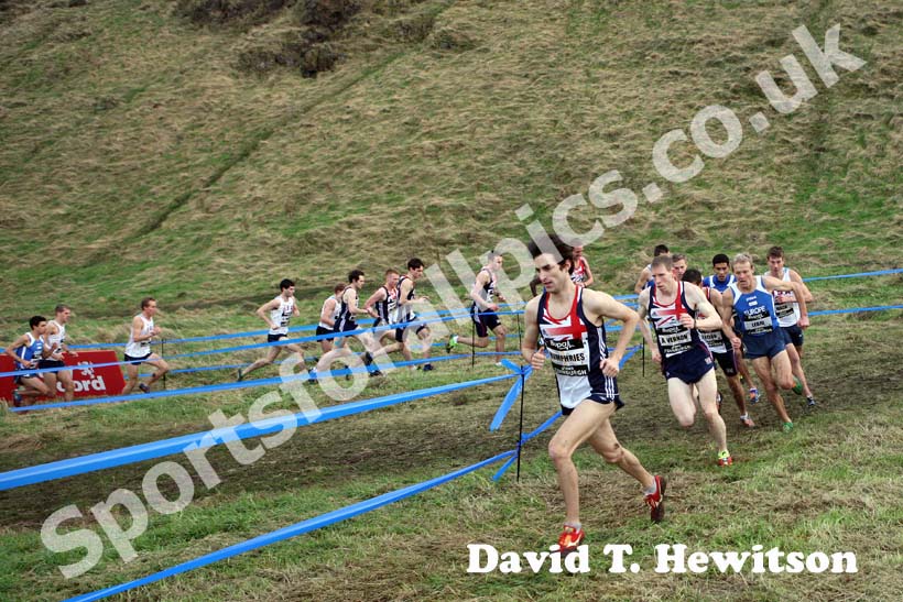 Tom Humphries leads the senior mens BUPA Great Edinburgh Cross country.